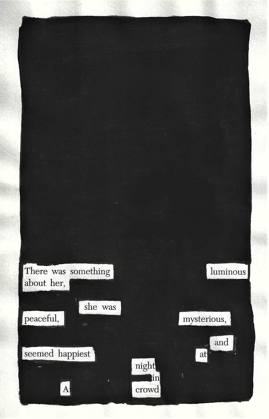 At Night in a Crowd - Blackout Poetry Notes